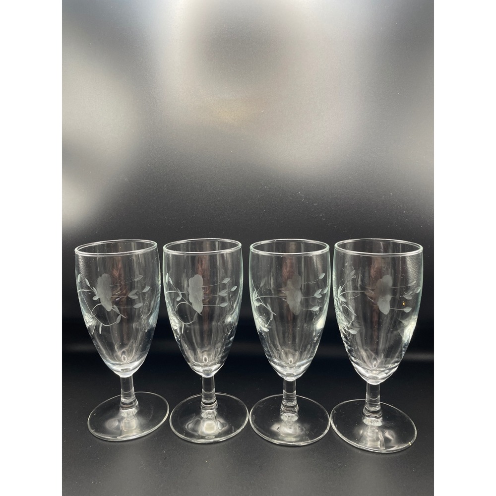 4 Vintage Princess House Heritage Floral Glass Wine Water Goblets Stemware 5" - Picture 1 of 5